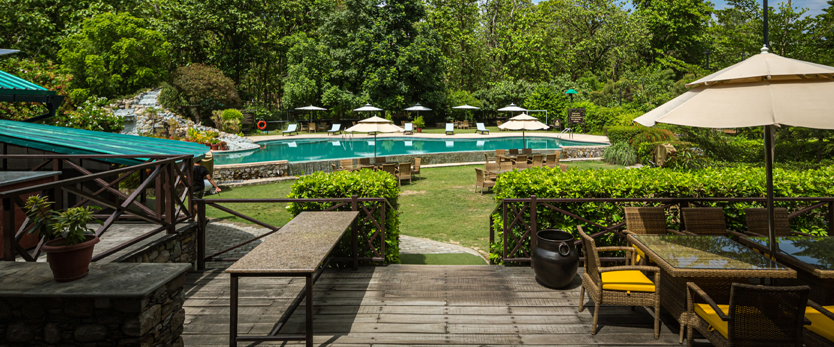 Sunrise view from luxury villa at Aahana Resort Corbett